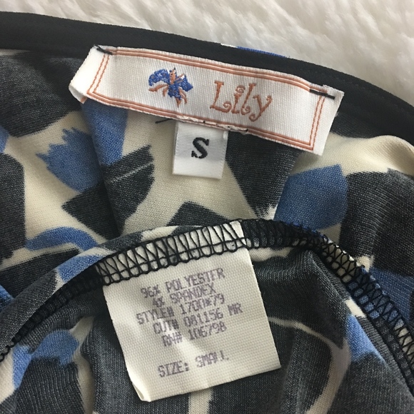 Lily Long Sleeved Black/Blue/White Dress Sz Small - Picture 2 of 5